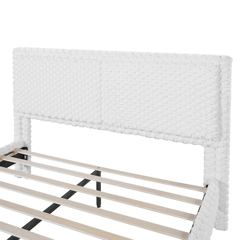 Upholstered Queen Bed with Plush Fabric and Padded Backrest Solid Wood Frame