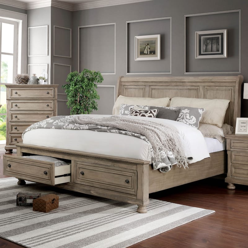 Nahkohe Transitional Grey Wood 2-Piece Storage Sleigh Bed and Chest Set by Furniture of America - California King