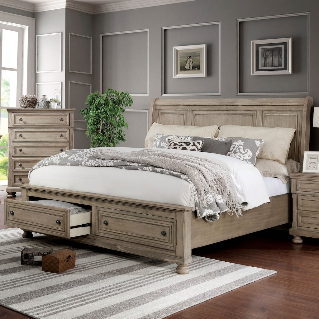 Nahkohe Transitional Grey Wood 2-Piece Storage Sleigh Bed and Chest Set by Furniture of America