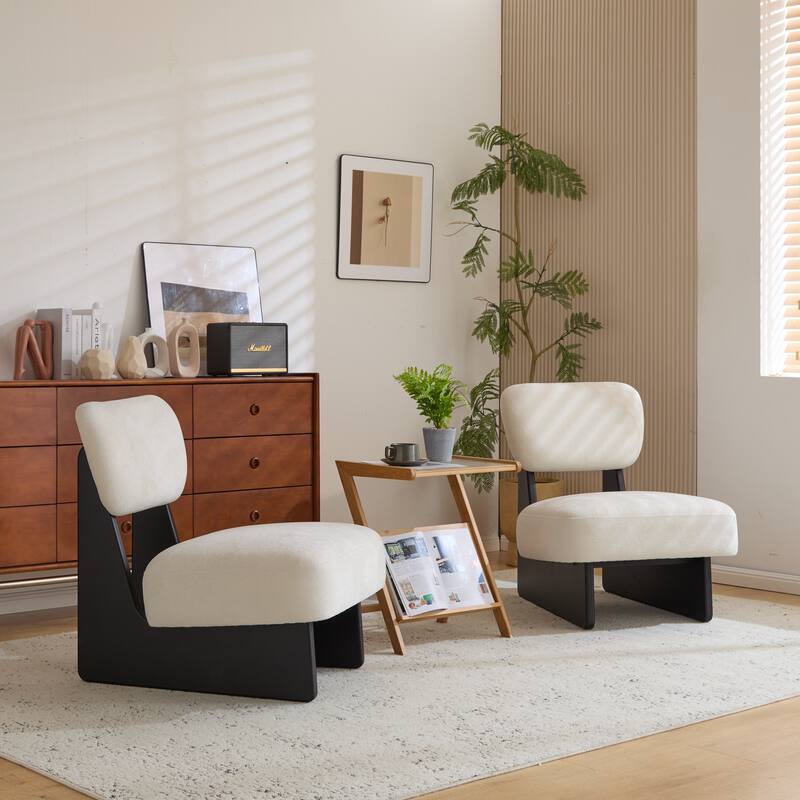 Lounge Armless Accent Chair with Wood Frame, Set of 2 - Black,White