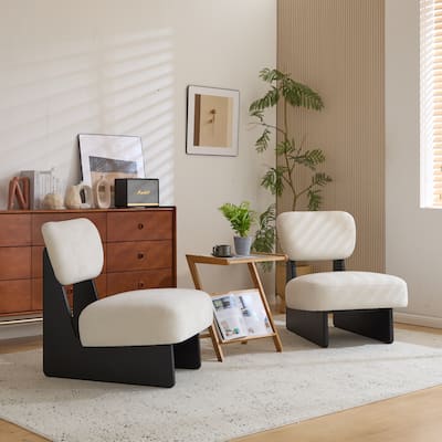 Roomfitters Modern Lounge Chair with Polyester Upholstery, Sturdy Black Wood Base, Minimalist Accent Seating, Set of 2