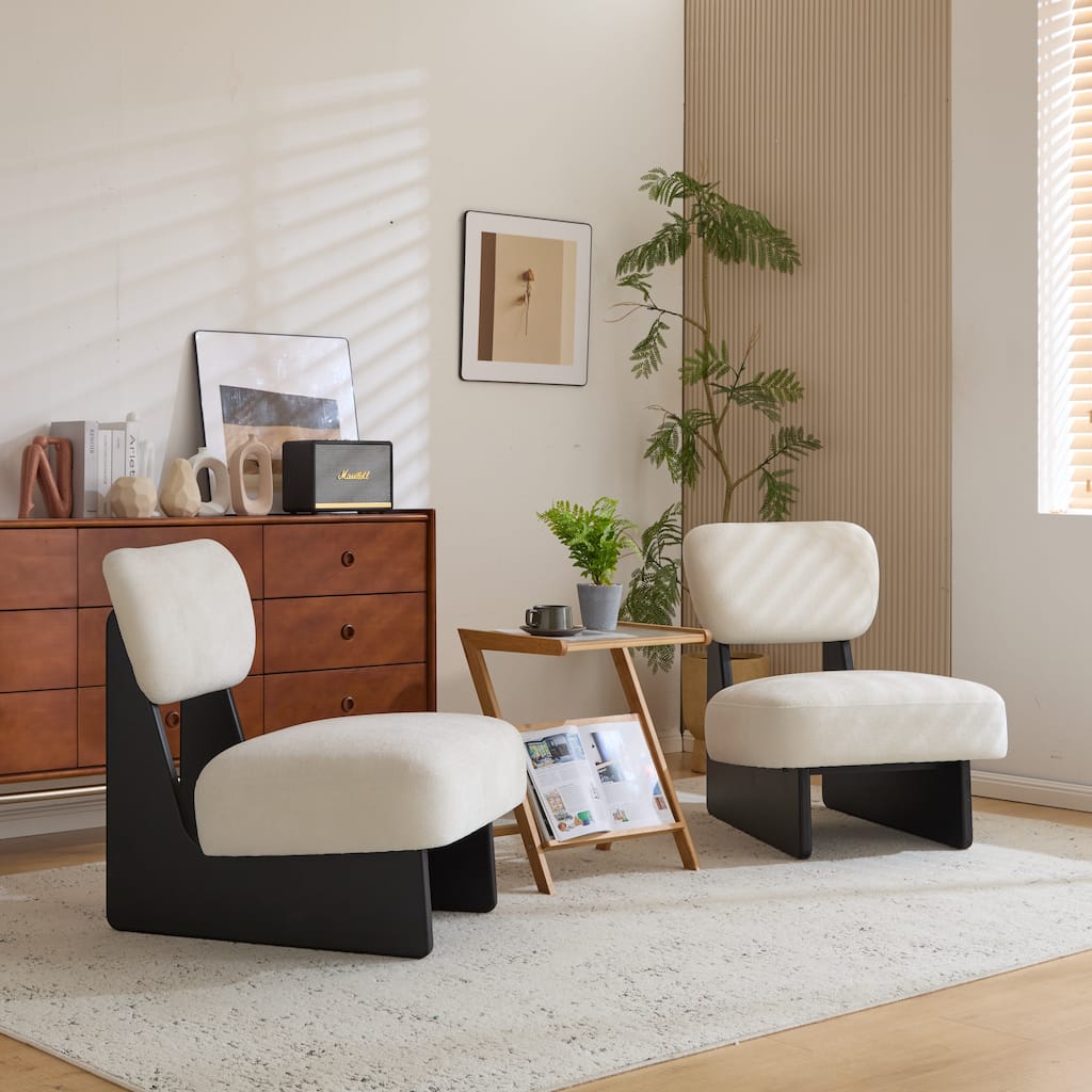 Roomfitters Modern Lounge Chair with Polyester Upholstery, Sturdy Black Wood Base, Minimalist Accent Seating, Set of 2
