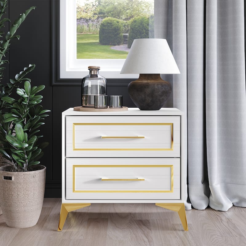 CraftPorch Contemporary Nightstand with 2 Drawers In White