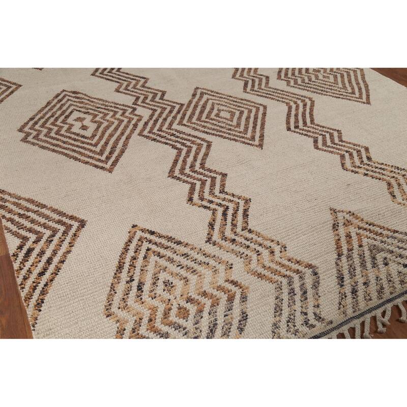 Modern Geometric Moroccan Oriental Area Rug Hand-Knotted Wool Carpet - 8'1"x 10'8"