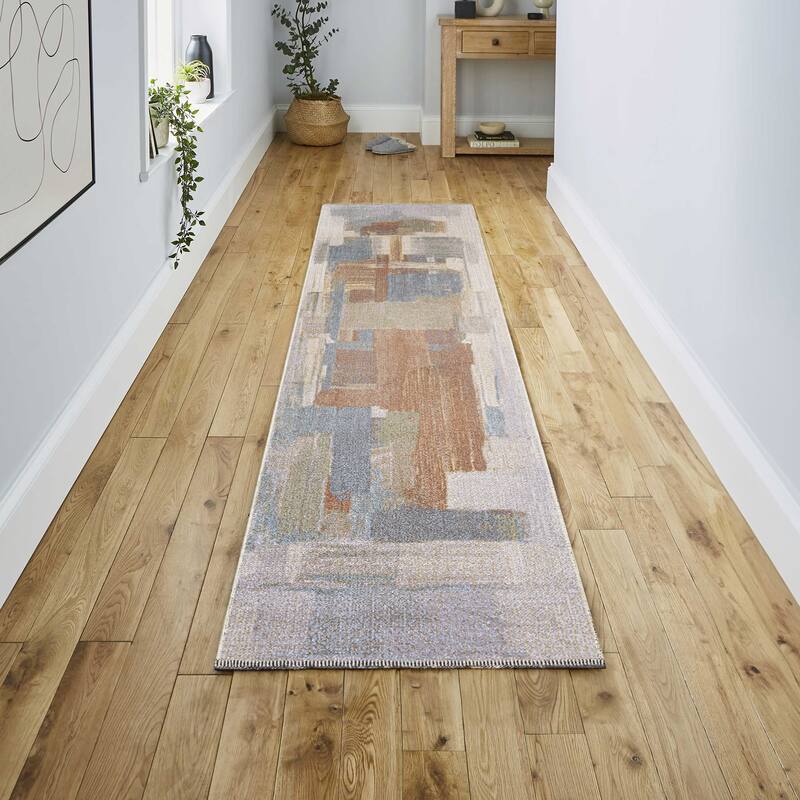 JONATHAN Y Gingham Abstract Coastal Watercolor Machine-Washable Cream/Multi Area Rug