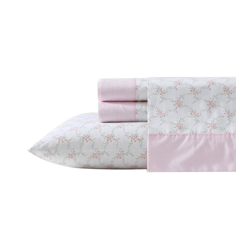 Laura Ashley Percale Cotton Printed Hem Sheet Sets - Twin - Lynda
