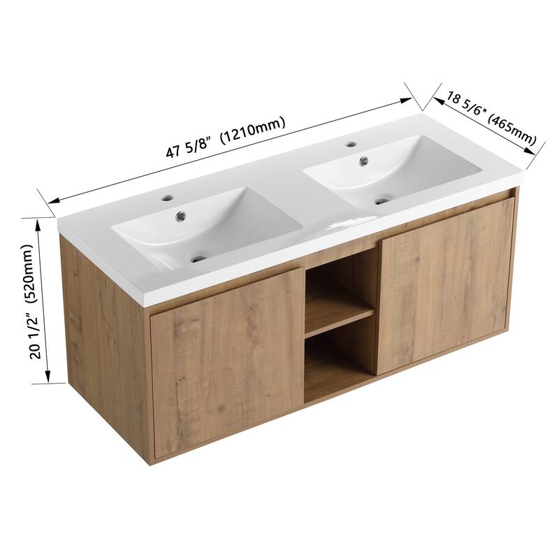 Wall-Mounted Bathroom Vanity with Double Resin Sink, Soft-Closing Doors, and Modern Design for Efficient Storage