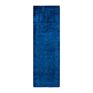 Hand Knotted Contemporary Overdyed Wool Blue Area Rug - 2' 7" x 8' 2"