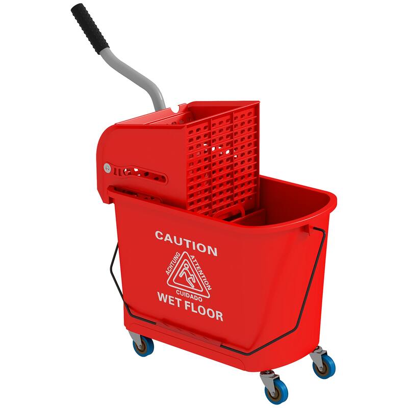 HOMCOM Mop Bucket with Wringer on Wheels for Floor Cleaning, 21 Quart, Separate Dirty and Clean Water
