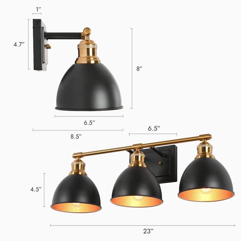 2/3/4 Light Modern Black Brass Bathroom Vanity Lights Metal Linear Wall Sconces for Powder Room