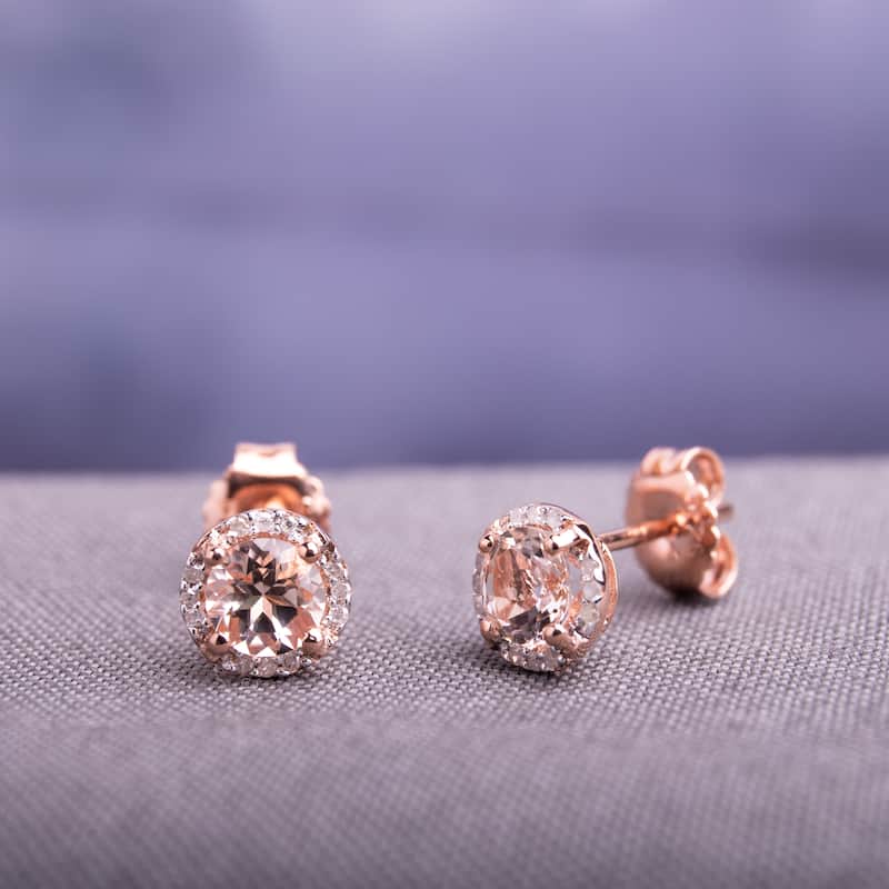 Miadora 10K Rose Gold 1ct Morganite Diamond Accent Stud Earrings - Pink