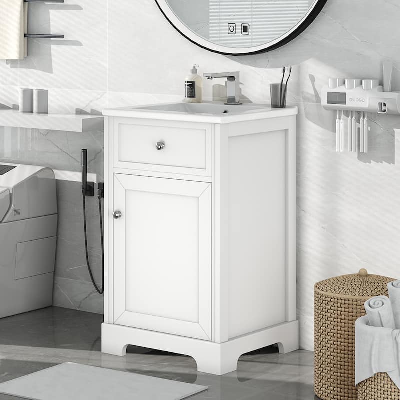 Merax Small Bathroom Vanity with Ceramic Sink - White