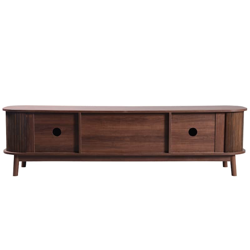 Rattan TV Stand for TVs Up to 75'', Modern Media Console, Entertainment Center with Solid Wood Legs, TV Cabinet for Living Room