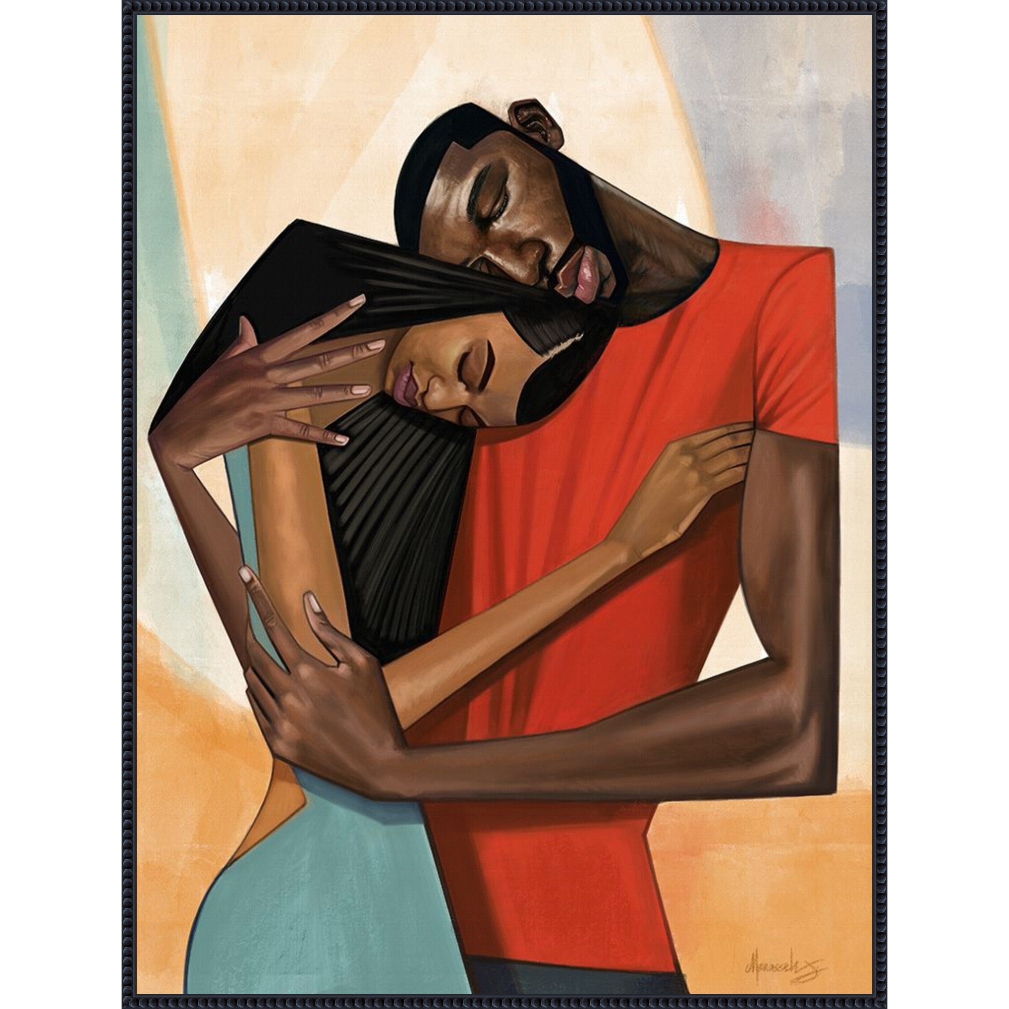 Comfort by Manasseh Johnson sr Framed Canvas Wall Art Print - Sylvie Beaded Black