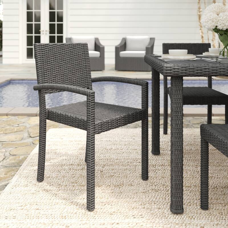 Martha Stewart 2PK Outdoor Rattan Wicker Stackable Dining Armchairs - 21"W x 22.5"D x 33.5"H