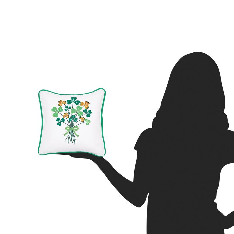 St. Patrick's Day Shamrock Bouquet Embroidered Mini Cotton Accent Pillow, 10" x 10"
