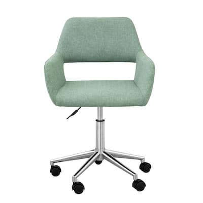Teamson Home Modern Fabric Swivel Adjustable Home Office Task Arm Chair with Open Back Support, Mint