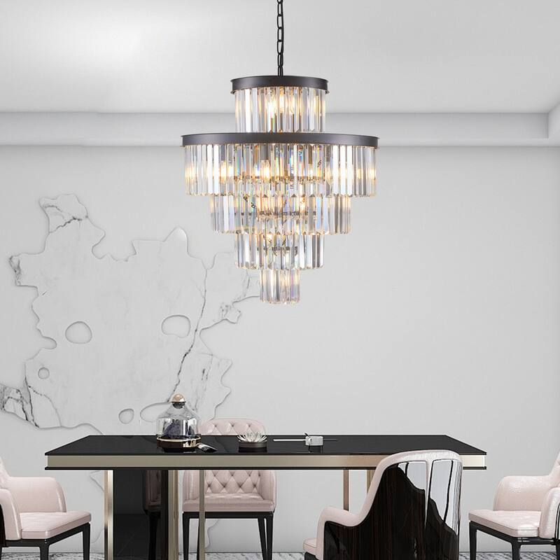 24" 15-Light Black Crystal Chandelier - 5 Tier - Living Dining Entryway(Bulb Not Included)