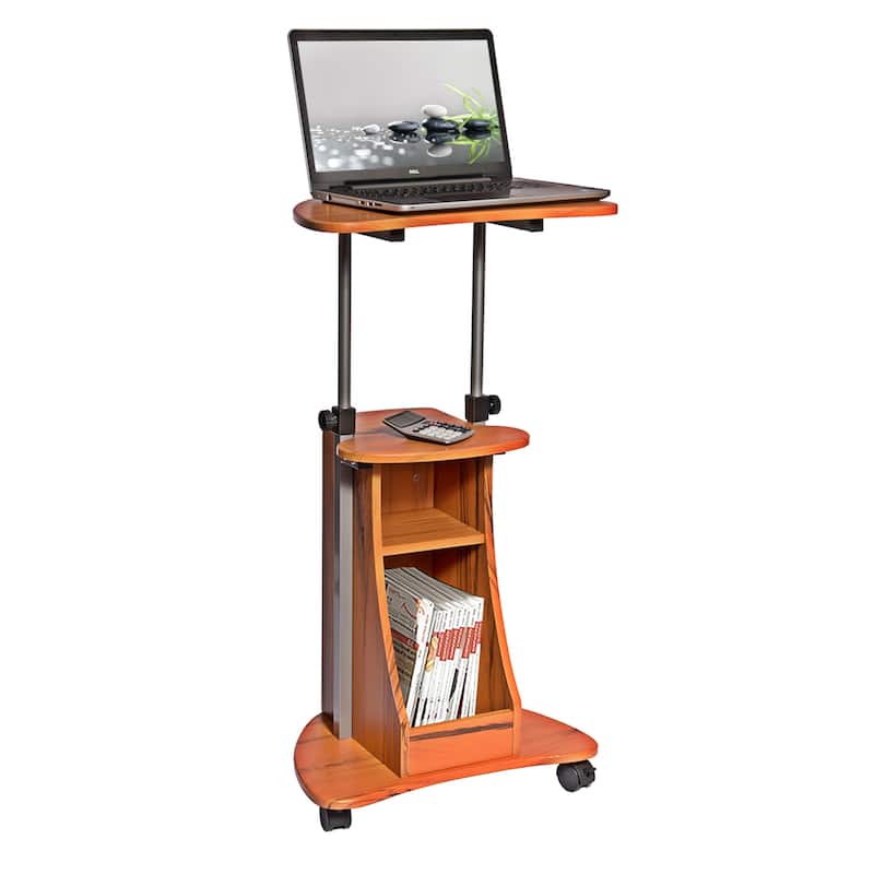 Sit To Stand Rolling Adjustable Height Laptop Cart With Storage , From