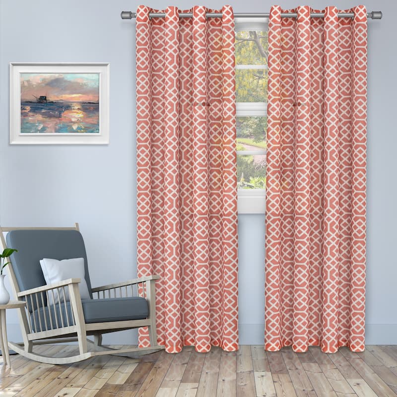 Superior Printed Honey Comb Sheer Grommet Curtain Panel Pair