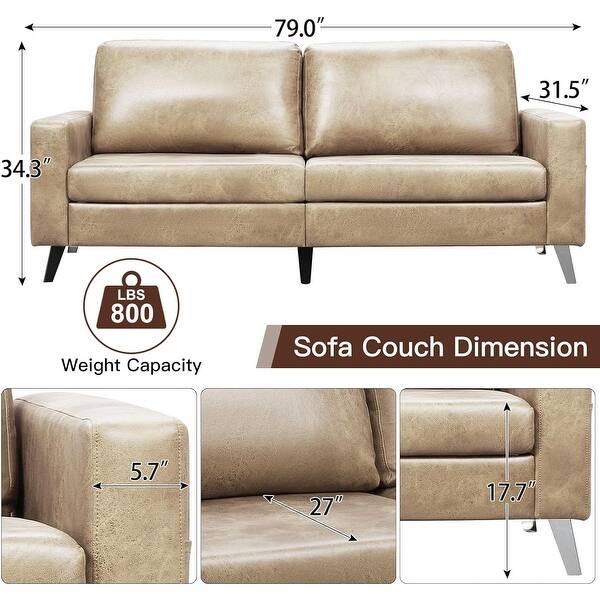 dimension image slide 5 of 7, AECOJOY 79" Faux Leather Couch for Living Room, Loveseat Small Sofa, Indoor Modern Sofa for Apartment Office