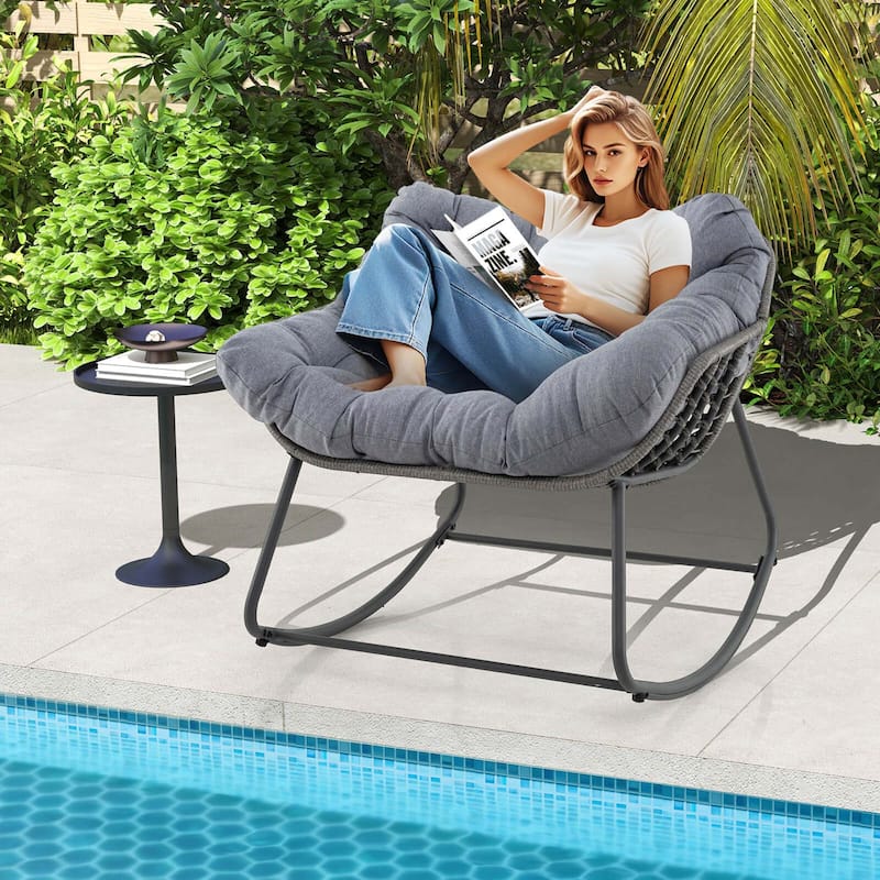 1/2 PCS Outdoor Rocking Chair Oversized Papasan Chair w/ Cushion