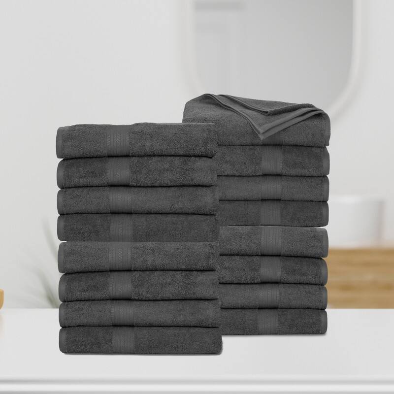 Cotton 600 GSM Highly Absorbent Bath Towels 30x54 Inch by Ample Decor - 16 Piece - Grey