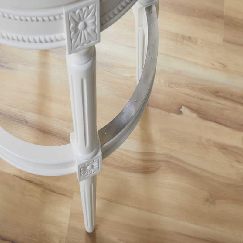 White Wood Frame Swivel Bar Chair with Linen Seat and Footrest