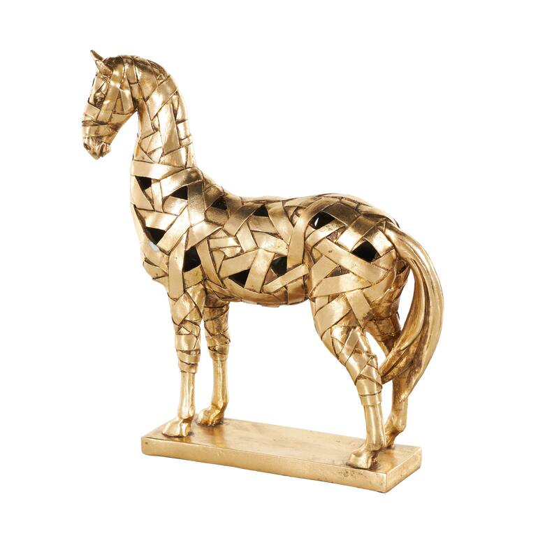 Gold Resin Wrapped Horse Decorative Sculpture with Rectangle Base
