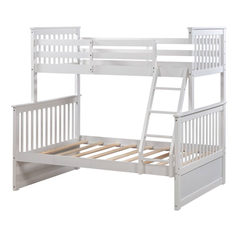 White Twin Over Full Bunk Bed with Storage Drawers, Ladder and Safety Rails