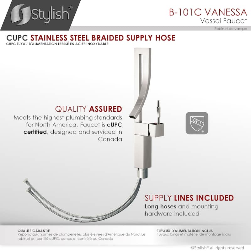 STYLISH Single Handle Bathroom Faucet for Single Hole Brass Vessel Mixer Tap - Faucet Height: 17 1/2" | Spout Height: 8"