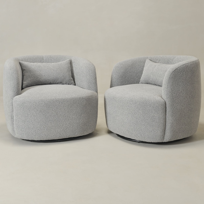 KINWELL 34" Wide Boucle Upholstered Sherpa Swivel Armchair (Set of 2)
