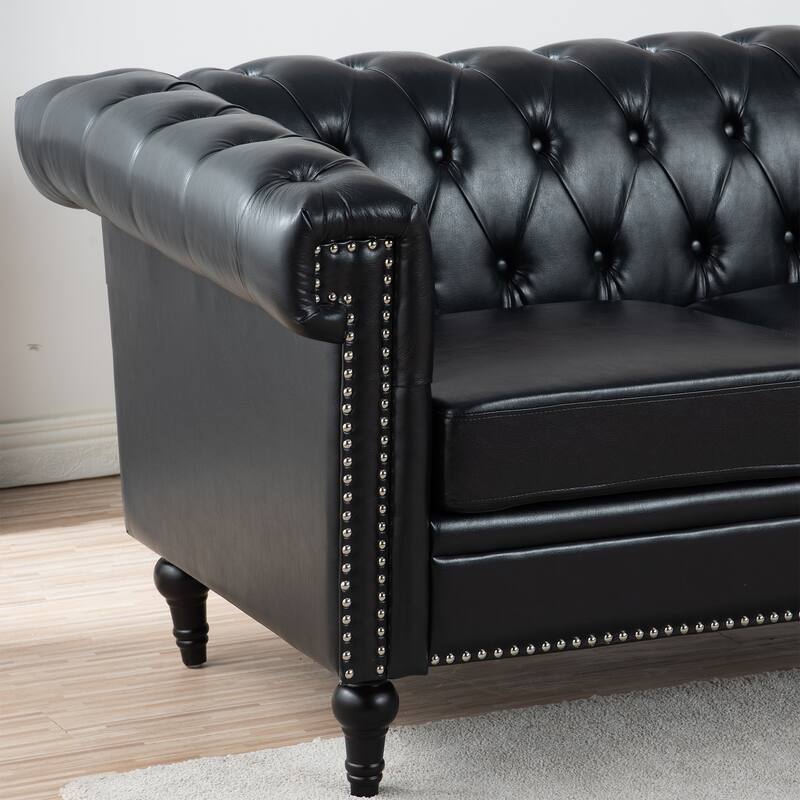 Modern 3 Seat Couch, 83.66" PU Leather Sofa with Square Arm and Removable Cushion for Living Room and Apartment