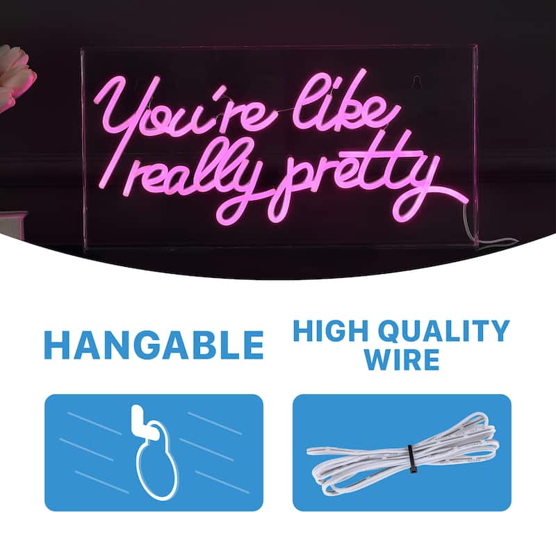 You're Like Really Pretty 19.6" X 10.1" Contemporary Glam Acrylic Box USB Operated LED Neon Light, Pink by JONATHAN Y