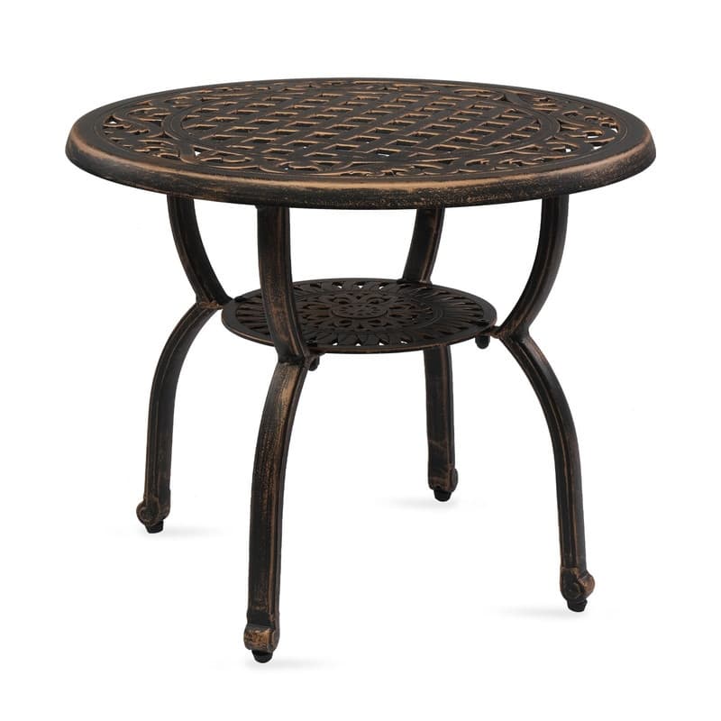 Cast Aluminum Outdoor Side Table Anti-Rust Outdoor Round End Table - N/A - Bronze