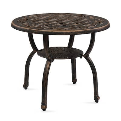 Cast Aluminum Outdoor Side Table Anti-Rust Outdoor Round End Table - N/A