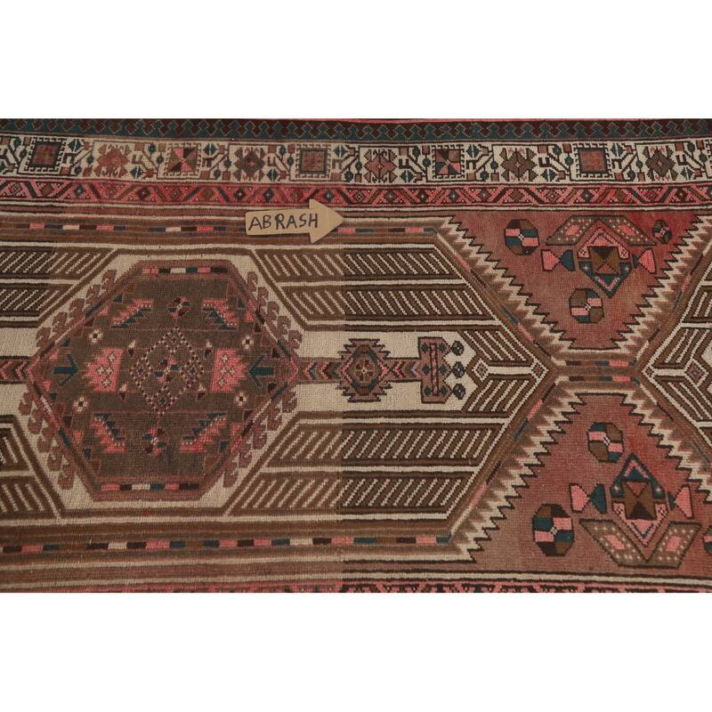Pink Ardebil Persian Vintage Runner Rug Hand-knotted Wool Carpet - 3'6" x 10'2"