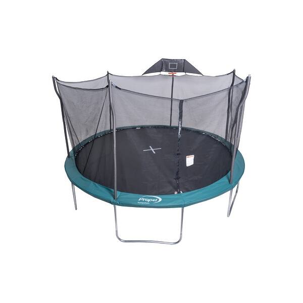 Propel 15' Round Trampoline With Safety Enclosure and Basketball Hoop