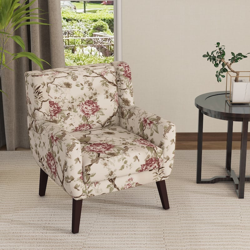 Modern Accent Chair Cotton Linen Upholstered Chair for Living Room
