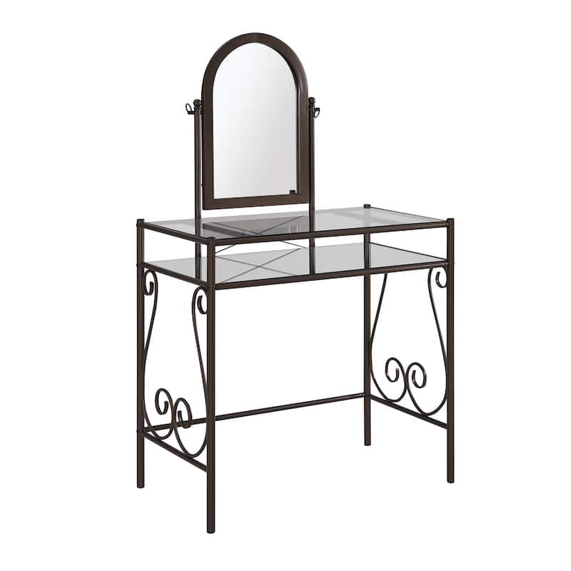 Linon Angelica Glass-top Metal Vanity Set - Dark Bronze