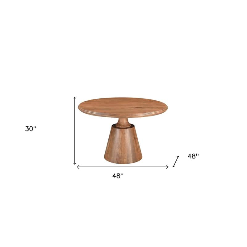 HomeRoots 48" Natural Wood Pedestal Base Round Top Dining Table - 48.00 in. x 30.00 in. x 48.00 in.