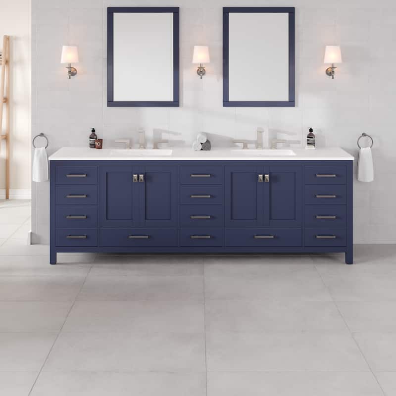 Aberdeen 96 in. Double Sink Bath Vanity with Carrara Quartz Top and Undermount Porcelain Sinks - 96" - 96" - Blue