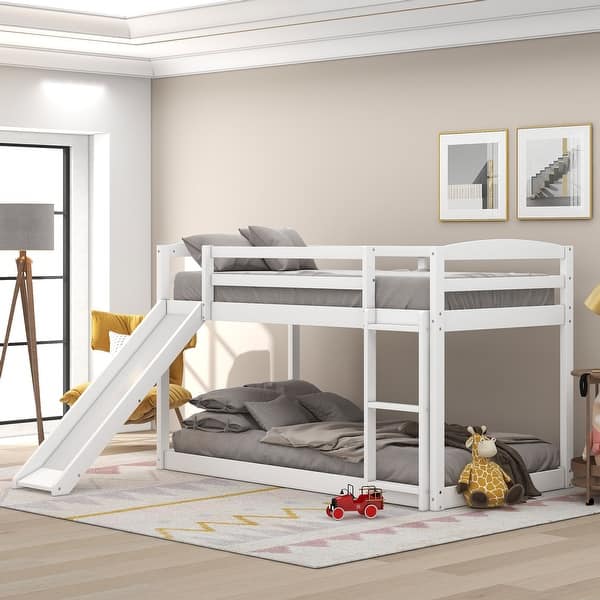 slide 2 of 16, Pine Wood Twin Bunk Bed, Convertible Slide, Sturdy Ladder, Safe Design White