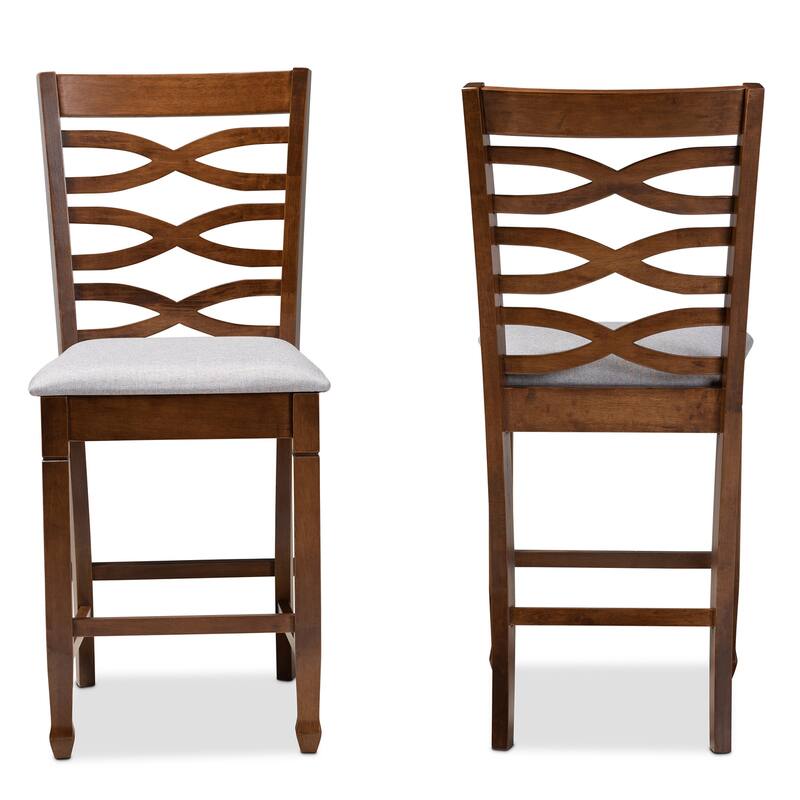Modern Counter Height Pub Chairs - Grey Fabric & Walnut Finish - 2 Piece Set - 42.52