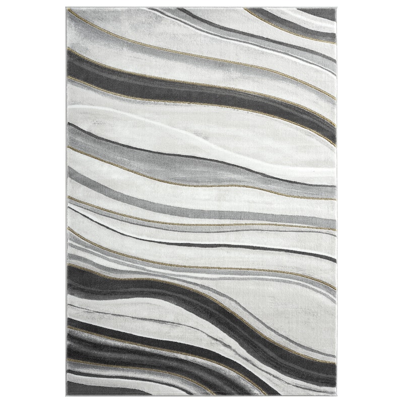 Abani Luna Contemporary Grey Gold Line Art Area Rug