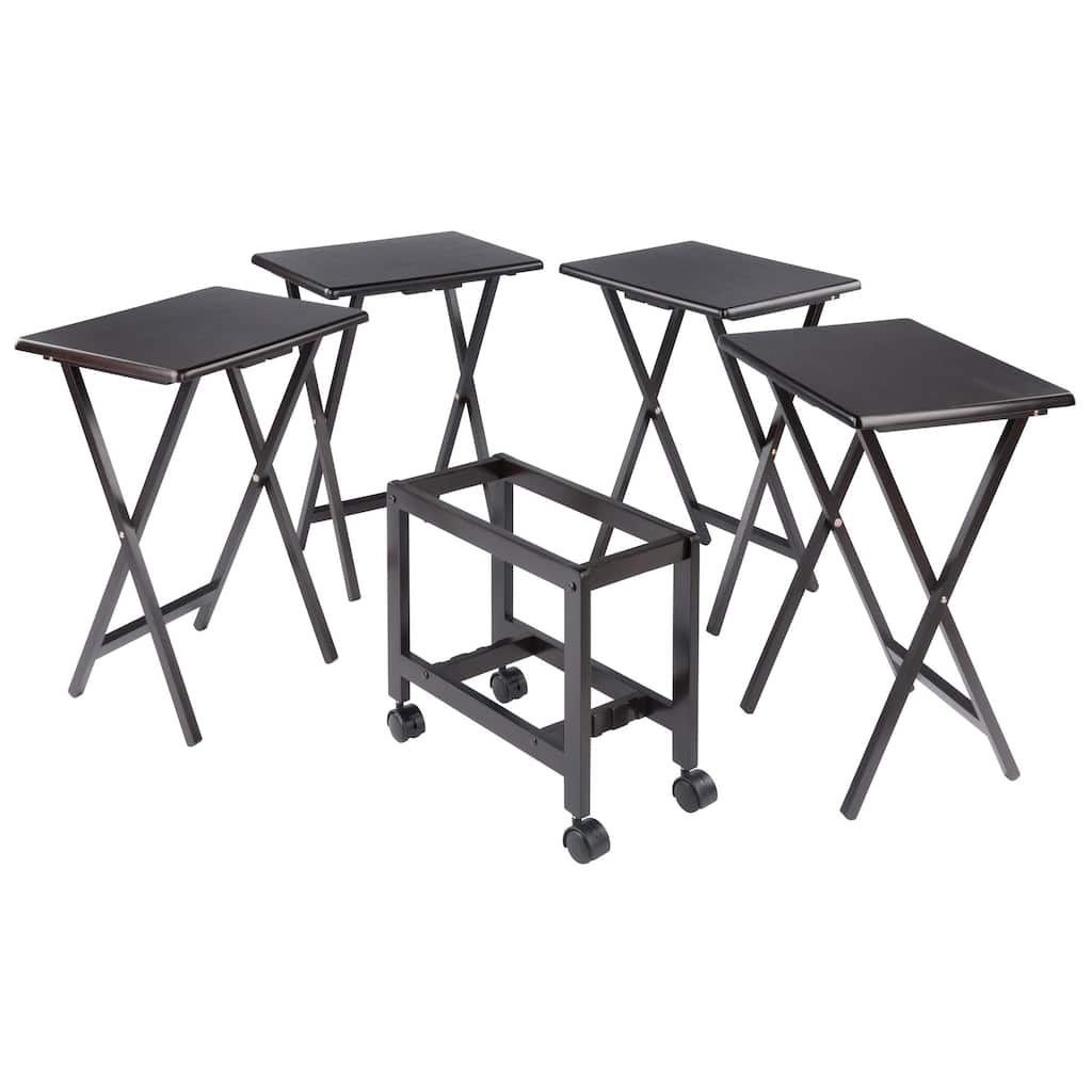 Foldable Snack Table Set with Rolling Rack - 32" - Coffee - 5pc