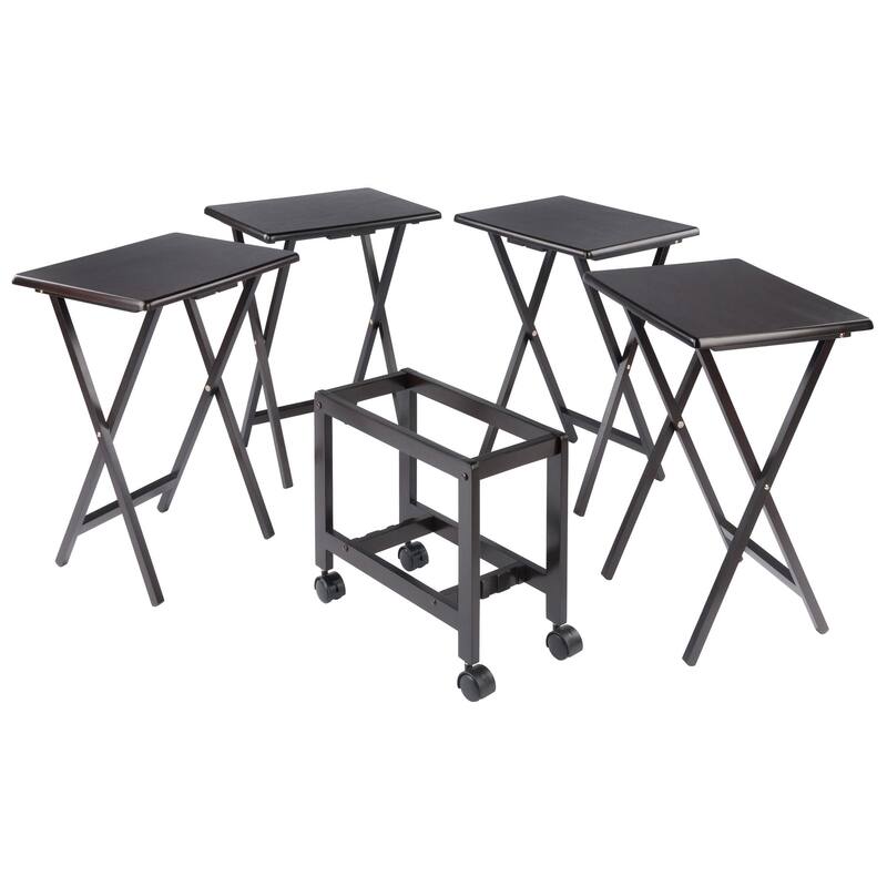 Foldable Snack Table Set with Rolling Rack - 32" - Coffee - 5pc