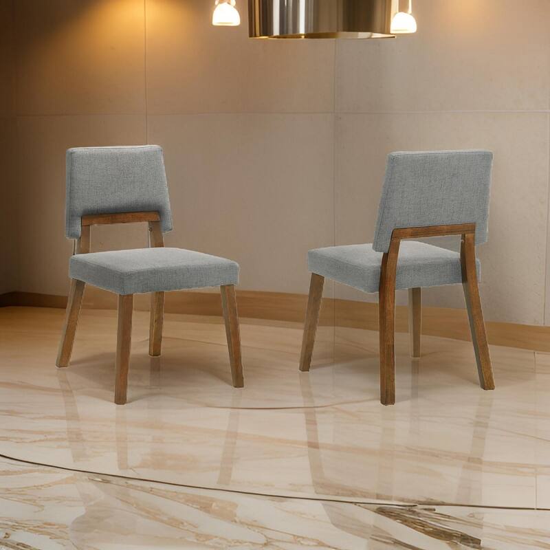 Brown/Gray Fabric Upholstered Wood Frame Dining Chair, Set of 2, Sturdy Dining Chair for Dining Rooms - 15.5