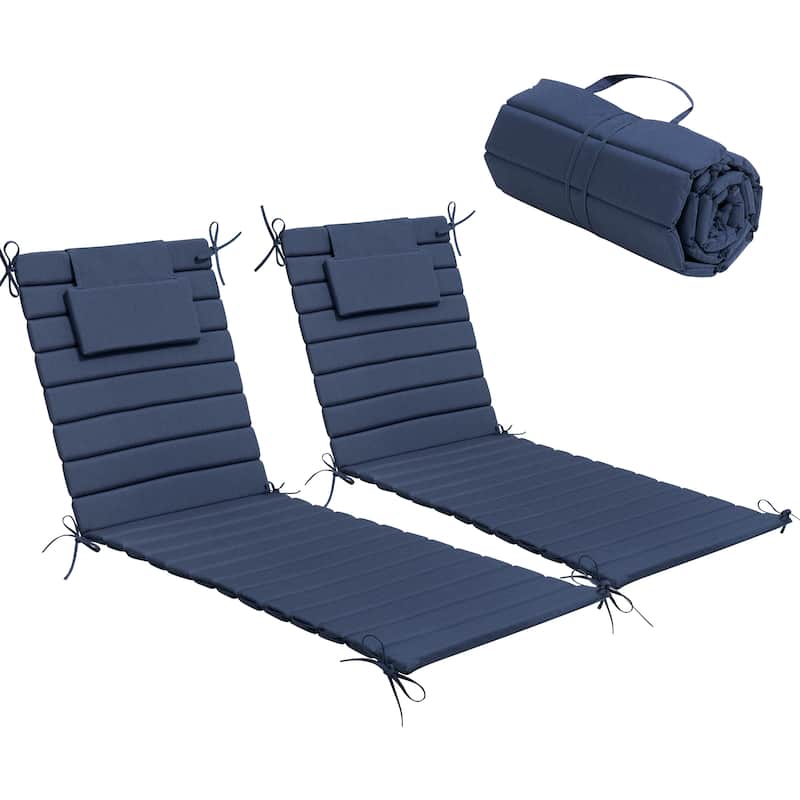 Outdoor Chaise Lounge Cushion Quilted Patio Sun Lounger Pad with Straps