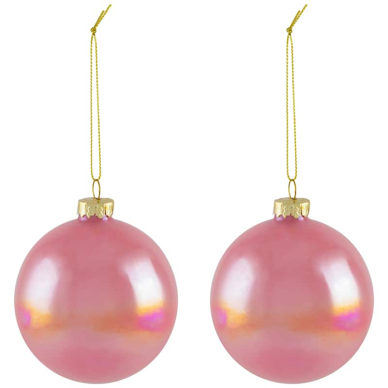 Shiny Glass Ball Christmas Ornaments - 3" (80mm) - Pink, Purple and Peach - 6ct